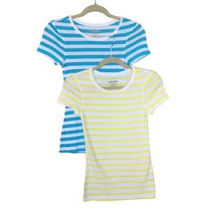 Old Navy Blue & Yellow Striped Crewneck T-shirts, Women's XS